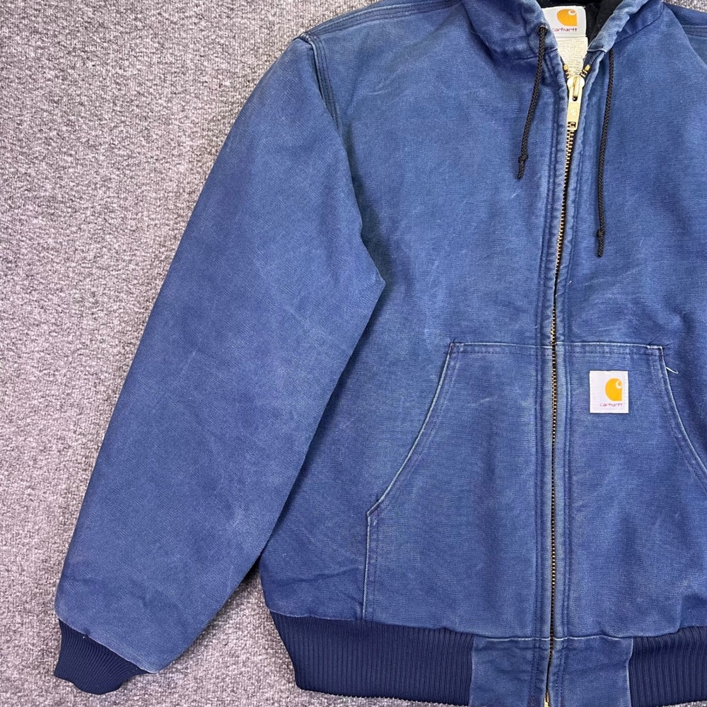 Carhartt J04 NVY Coat Mens L Navy Blue Workwear Vintage Thermal Hooded Canvas - Picture 7 of 16